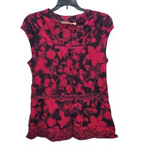 DKNY Jeans Women's‎ Y2K Magenta Black Floral Stretch Mesh Cap Sleeve Babydoll M